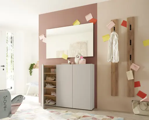 Schuhschrank GASIRA - B ca. 138 cm, Kaschmir, Navarra Eiche Nachbildung