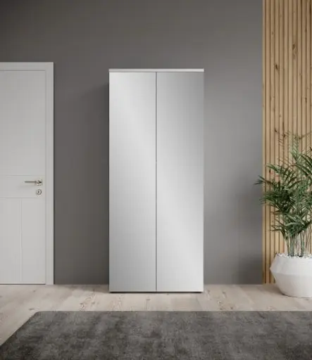 Schuhschrank - B ca. 80 cm, Weiß, Spiegel