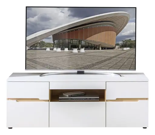 Wohnwand - mit Beleuchtung, Weiß, Artisan Eiche Nachbildung