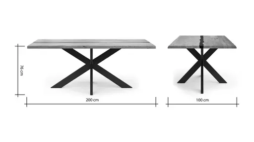 Esstisch Kima - LB ca. 200x100 cm, Wildeiche massiv mit Epoxid-Harz