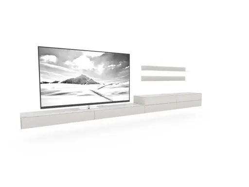 Wohnwand 3900 - Hängend, Lack matt, Weiß, Keramik, Weiß