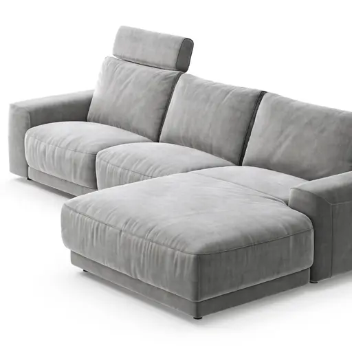 Ecksofa Balok - 2,5-Sitzer mit Longchair groß rechts, inkl. Relaxfunktion (motorisch) und Kopfstütze, Stoff, Eisengrau