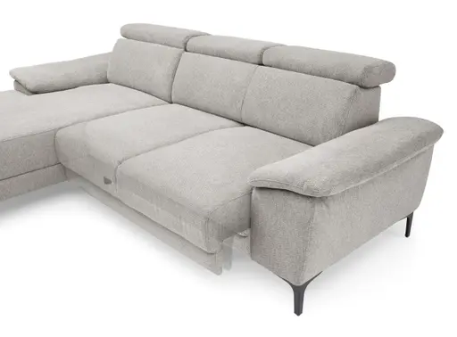 Ecksofa EZRA - Ecke links, 2-Sitzer inkl. Kopfteilverstellungen, Sitzvorzug, Stoff, Beige