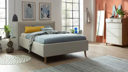 Bettgestell Carmen - Liegefläche ca. 140x200cm, Stoff, Beige