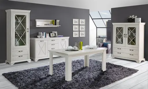 Esstisch FIRENZ - ausziehbar, LB ca. 160x90 cm, Pinie weiß Dekor