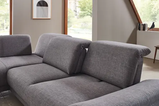 Ecksofa - Longchair links mit 2-Sitzer, Sitztiefe verstellbar, Stoff, Schiefergrau