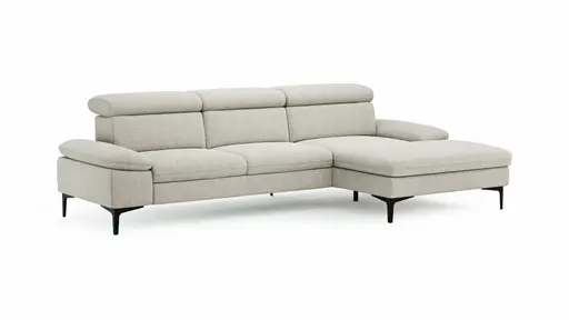 Ecksofa Felipa - 2,5-Sitzer mit Longchair rechts inkl. Kopfteil verstellbar, Stoff, Natur