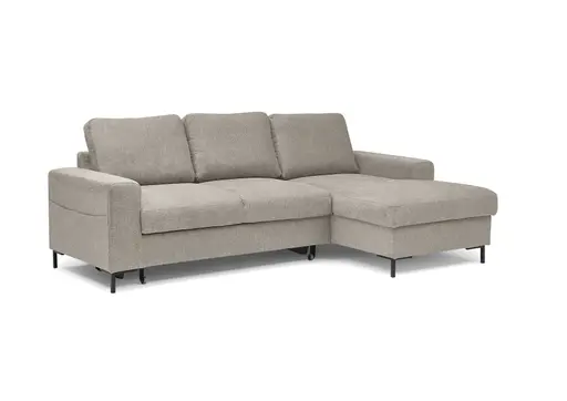 Ecksofa - 2-Sitzer mit Longchair rechts, Stoff, Steingrau