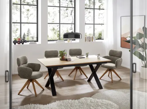 Esstisch MATTIES - ausziehbar, LB ca. 180x90 cm, Eiche Furnier, Schweizer Kante, Schwarz