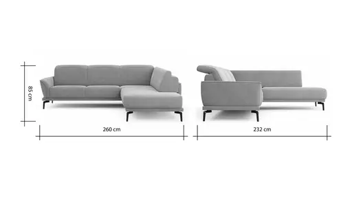 Ecksofa Amadena - 2-Sitzer mit Ecke rechts inkl. Kopfteilverstellung und Sitzvorzug, Stoff, Creme