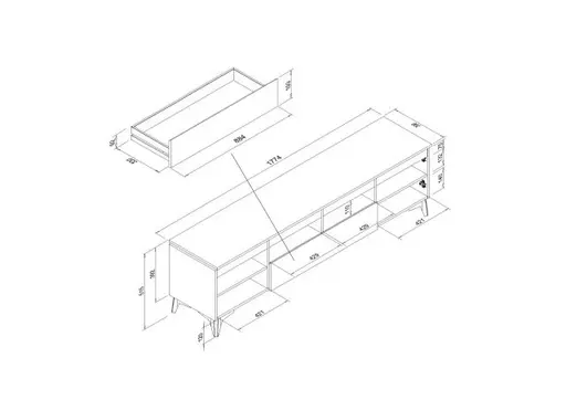 TV-Lowboard - B ca. 177 cm, Schiefer Nachbildung, Anthrazit
