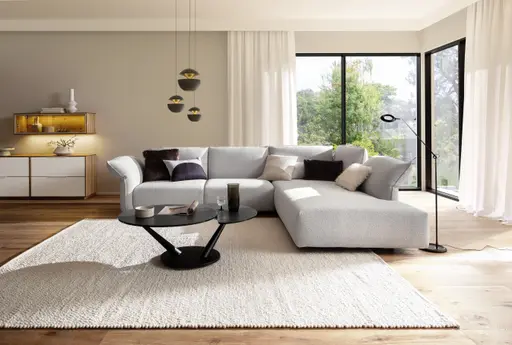 Ecksofa Motone - 2,5-Sitzer mit Ecke rechts, Stoff, Hellgrau