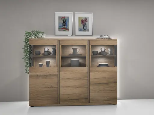 Highboard - mit Beleuchtung, Eiche furniert