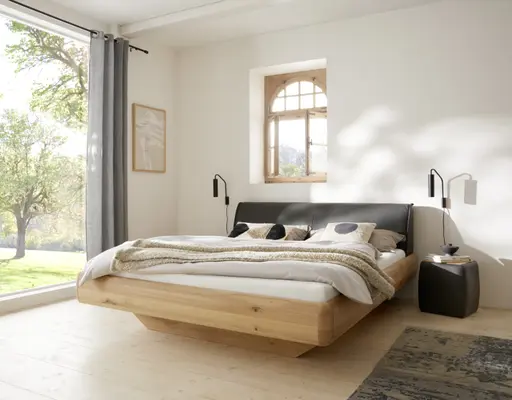 Nachtisch Foresta - Ablage Asteiche massiv, Bianco, Leder, Anthrazit