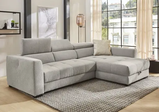Ecksofa - 2-Sitzer, Ecke rechts, Stoff, Grau