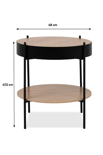Beistelltisch -  Ø/H ca. 48x47,5 cm, Artisan Eiche Nachbildung, Schwarz