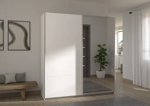 Schwebetürenschrank RUBITO- B ca. 181 cm, Weiß, Spiegel