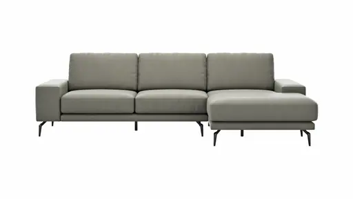 Ecksofa Redington - 2,5-Sitzer mit Longchair rechts, Leder, Grau 