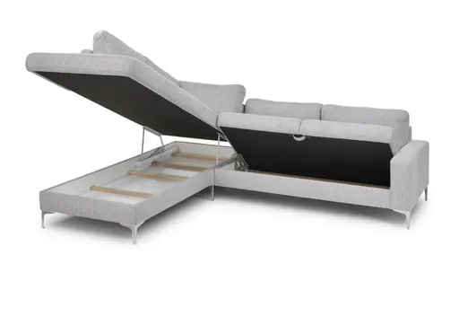 Ecksofa CALM 2.0 - Ecke links mit 2,5-Sitzer, Schlaffunktion mit Bettkasten, Stoff, Silbergrau