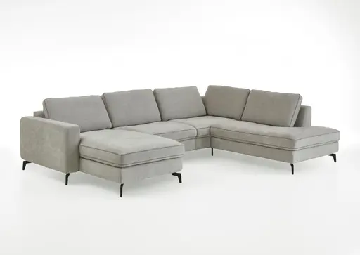 Wohnlandschaft - Longchair links mit 1,5-Sitzer und Ecke rechts, Stoff, Silbergrau