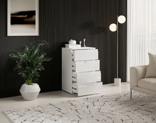 Kommode - B ca. 50 cm, Weiß, Weiß Hochglanz