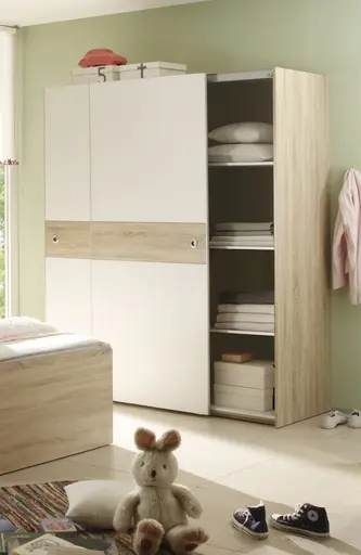 Schwebetürenschrank- B ca. 170 cm, Eiche Dekor, Weiß