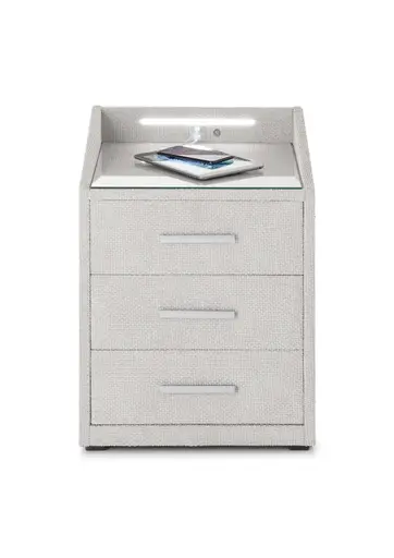 Nachttisch- Creme, mit Glasplatte, inkl. Beleuchtung