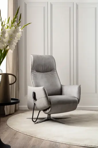 Relaxsessel Marsala - inklusive motorischer Verstellung, Leder, Grau, Stoff, Grau