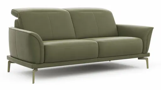 Sofa Amadena - 2-Sitzer inkl. Kopfteil verstellbar, Leder, Olive