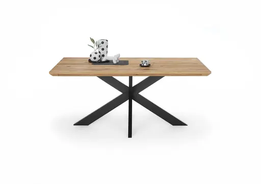 Esstisch SITTING EASY - LB ca. 180x100 cm, Wildeiche massiv geölt, Schweizer Kante, Schwarz