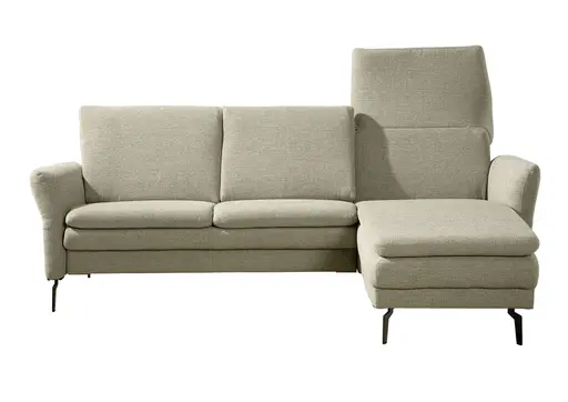 Ecksofa - 2,5-Sitzer mit Longchair rechts, Rückenlehne hochstellbar, Stoff, Lindgrün