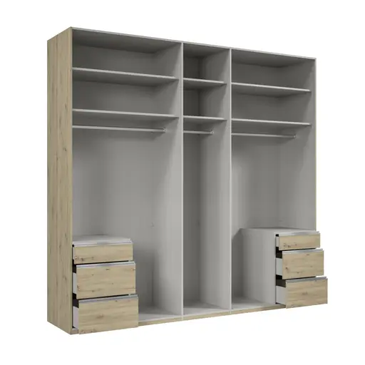 Drehtürenschrank- B ca. 250 cm, Eiche Dekor, Weiß, Spiegel