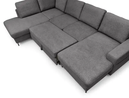 Wohnlandschaft - Ecke links mit 2-Sitzer und Longchair rechts, Stoff, Anthrazit