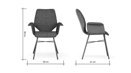 Armlehnstuhl Penthouse - Stoff, Steingrau, Leder, Cognac, 4 Fuß, Anthrazit