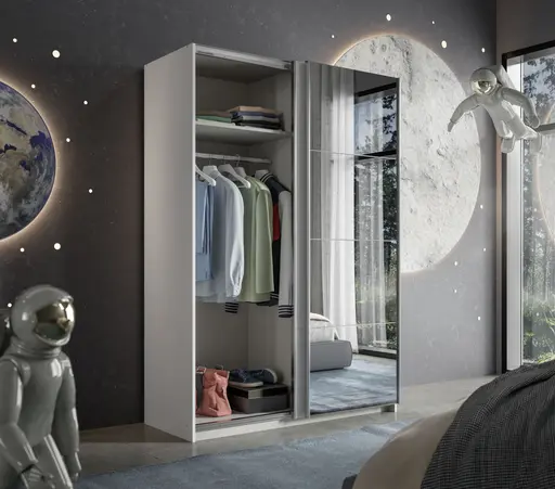 Schwebetürenschrank RUBITO- B ca. 136 cm, Weiß, Spiegel