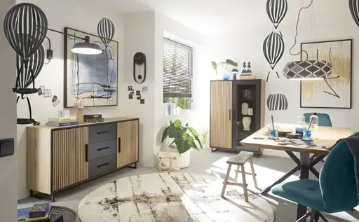 Esstisch- LB ca. 200x100 cm, Eiche, Massiv, Geölt, Metall, Schwarz