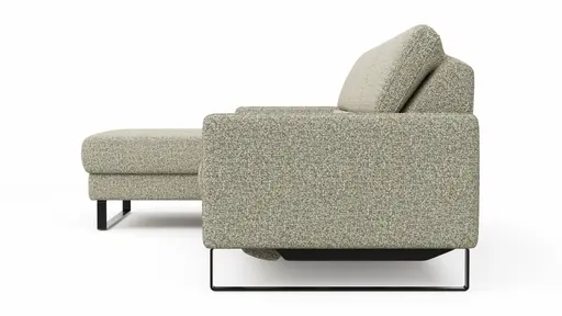 Ecksofa Valera - Longchair mit 3-Sitzer rechts inkl. Rückenlehne verstellbar und Relaxfunktion motorisch, Stoff, Limone