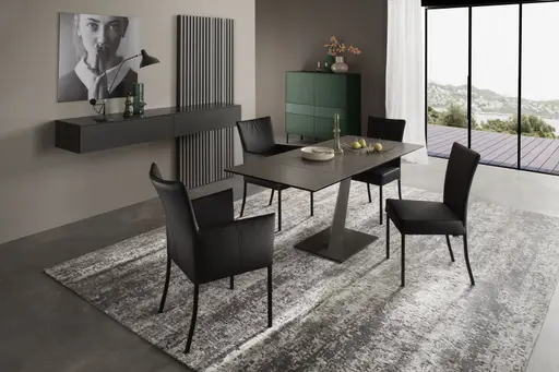 Armlehnstuhl Penthouse - Leder, Schwarz, 4 Fuß, Metall, Schwarz