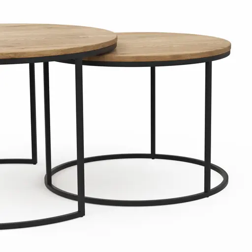 Beistelltisch-Set Kima - LBH ca. 75x75x50 cm/60x60x45 cm, Wildeiche geölt