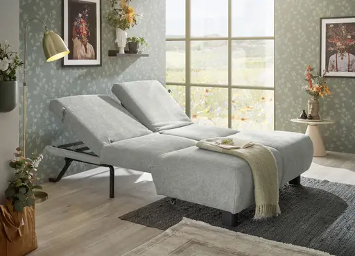  Faltsofa EBBY - 2-Sitzer ohne Armlehne, 140 cm inkl. Schlaffunktion/Relaxfunktion, Stoff, Grau