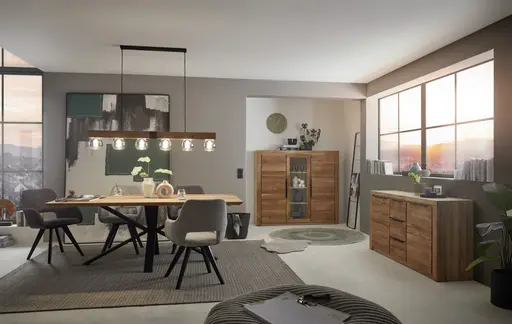 Esstisch- LB ca. 200x100 cm, Eiche, Massiv, Geölt, Metall, Schwarz