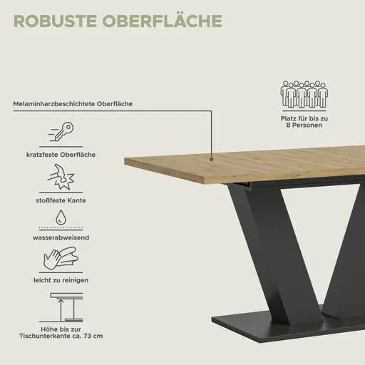 Esstisch - ausziehbar, LB ca. 150x90 cm, Artisan Eiche Nachbildung, Grau
