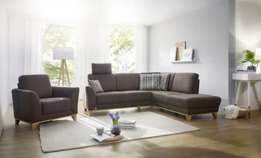 Ecksofa - 2,5 Sitzer mit Ecke Rechts, Stoff, Braun