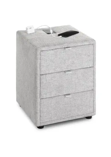 Nachttisch- Inkl. Ladeport, Stoff, Grau