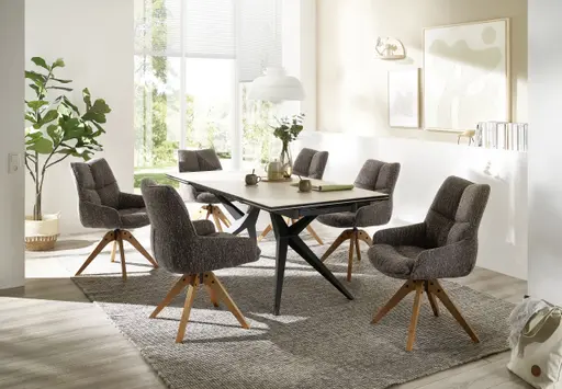 Esstisch MICHELA - ausziehbar, LB ca. 180x95 cm, Glaskeramik, Travertin farbig