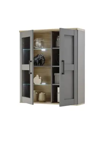 Hängeschrank- mit Beleuchtung, B ca. 90 cm, Grau, Artisan Eiche Nachbildung