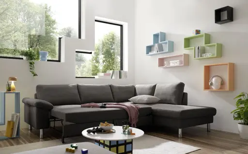 Ecksofa COOL - 2,5-Sitzer mit Ecke rechts, Querschläfer, Stoff, Mocca