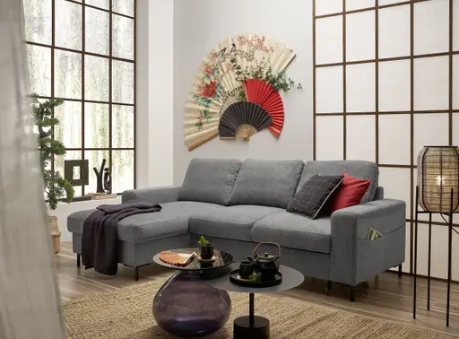 Ecksofa - Longchair links mit 2-Sitzer, Stoff, Grau