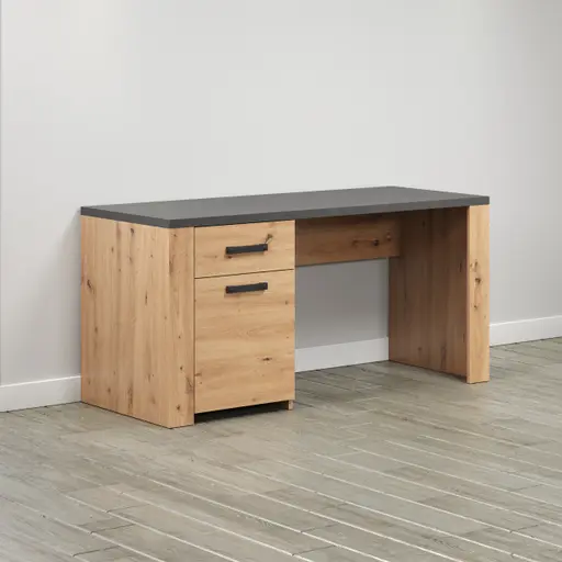 Schreibtisch - LB ca. 145x70 cm, Eiche Dekor, Graphit