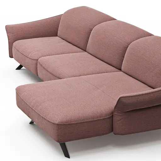 Ecksofa Bormio - 3-Sitzer mit Longchair rechts inklusive Relaxfunktion (motorisch), Stoff, Pfirsich